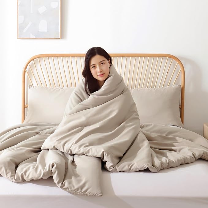 ROSGONIA Oversized King Comforter Light Khaki - Image 6