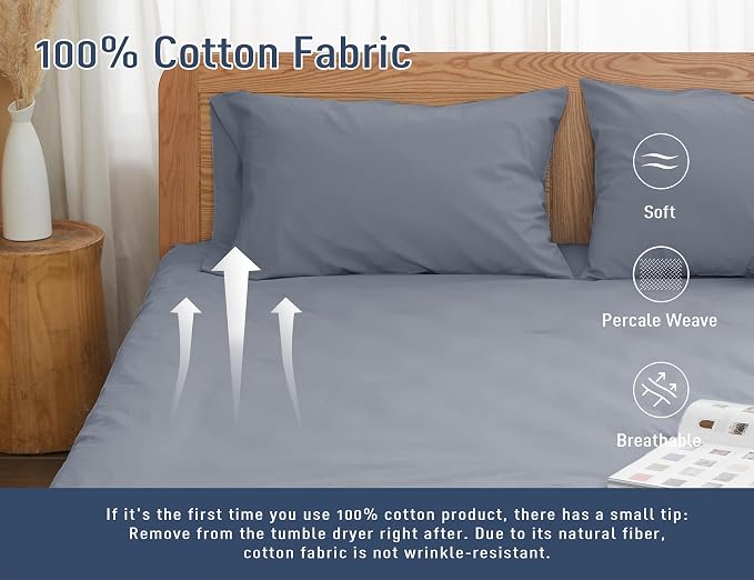Pillow Cases, Standard Queen Size Cotton Percale Weave Pillowcases, Pre-Shrunk - Image 4