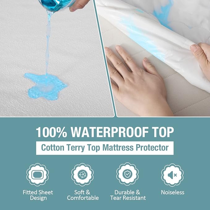 Bedecor California King Mattress Protector, Waterproof Cotton Terry Cover - Image 3
