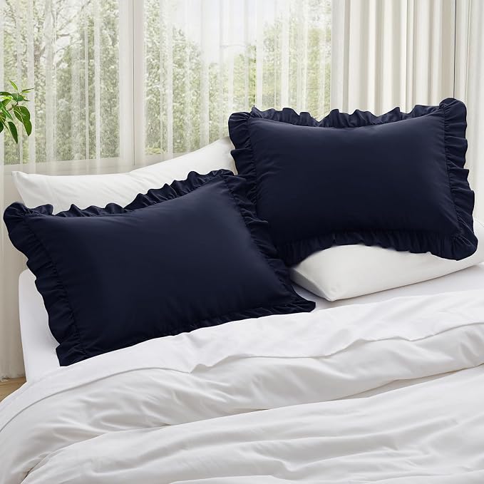 KKJIAF Ruffle Pillow Cases Queen Size Set of 2, Ruffled Pillow Covers - Image 2
