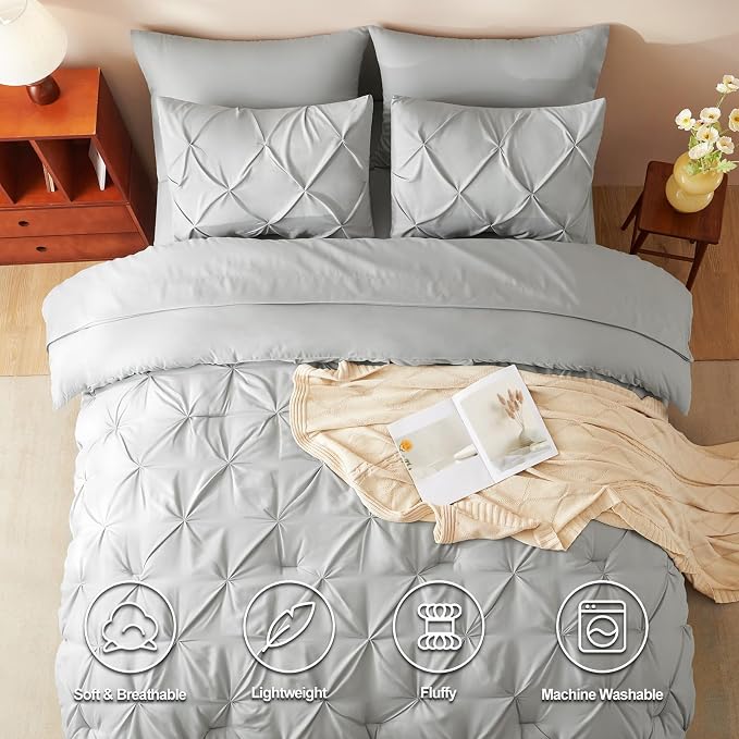 CozyLux California King Comforter Set Light Grey - Image 2