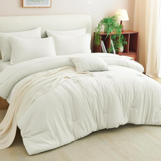 CozyLux Queen Comforter Set Ivory, 7 Pieces Bed in a Bag Queen Comforter Set - Image 3