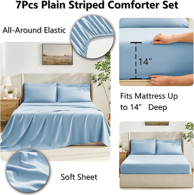 CozyLux Queen Comforter Set Baby Blue, 7 Pieces Bed in a Bag, All Season - Image 5