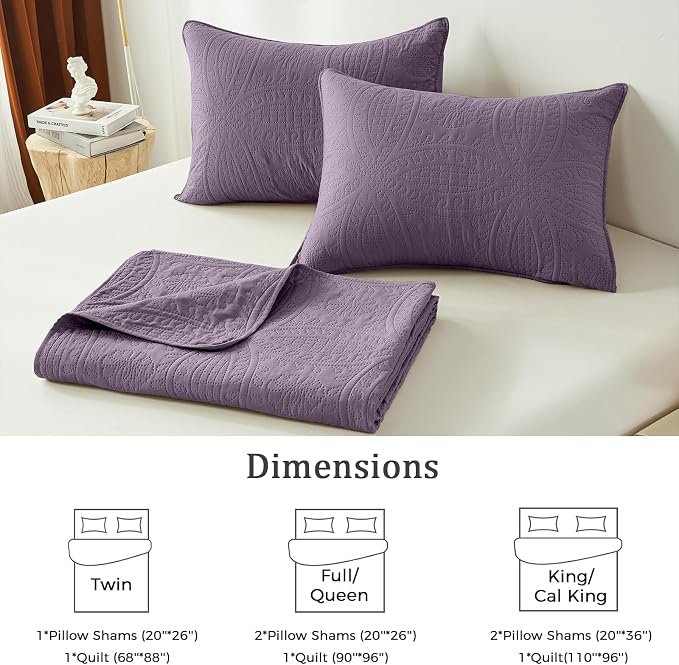 akkialla Grayish Purple Twin Quilt Set, Ultrasonic Lightweight Bedspread - Image 6