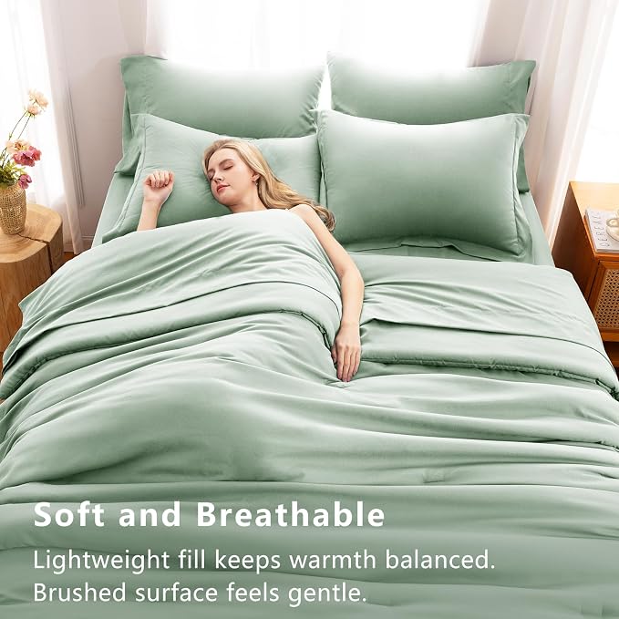 CozyLux Full Comforter Set Sage Green, 7 Pieces Bed in a Bag, Bedding Comforter - Image 5