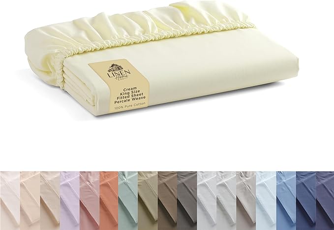 Linen Home 100% Cotton Percale Weave Fitted Sheet, King Size, 1 Deep Pocket by LINENHOME