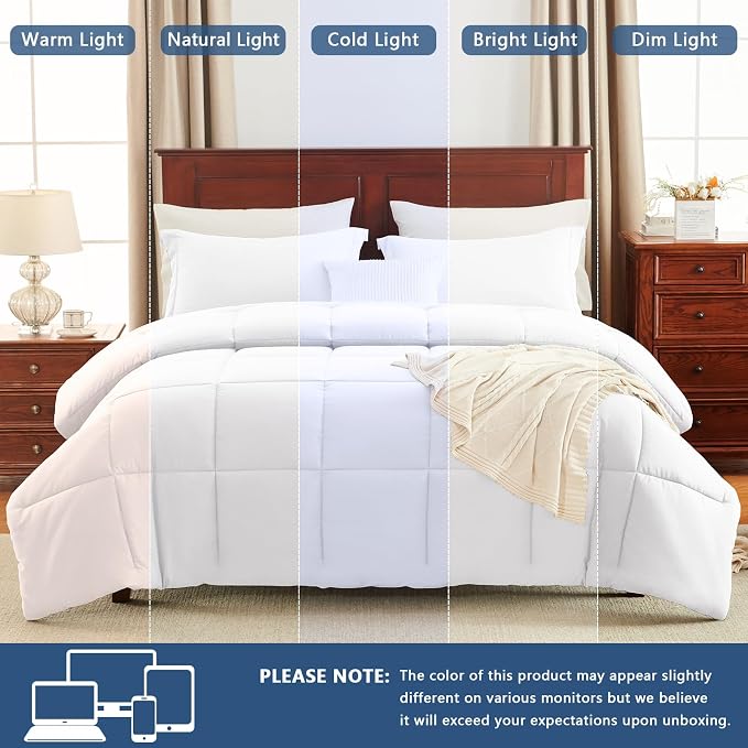 CozyLux Oversized King Comforter Set, 3 Pieces White 120x98 Box Stitched Design - Image 5