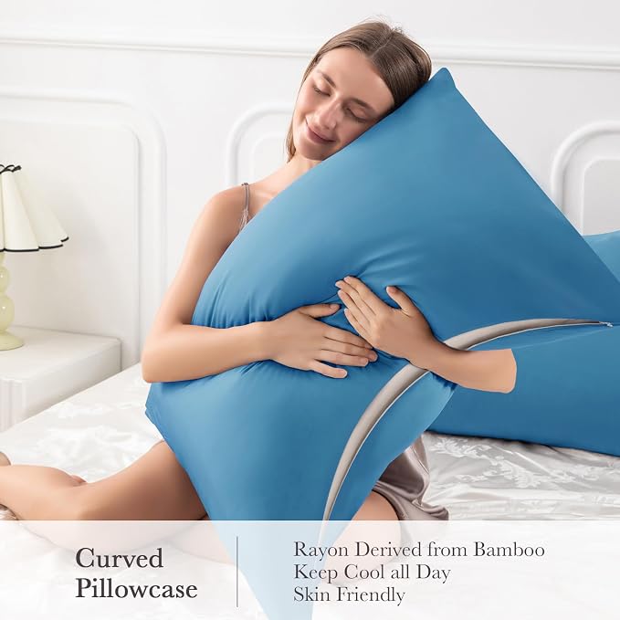 Curved Pillow Case Queen Size, Side Sleeper Pillow Cases Cover Cooling Rayon - Image 4