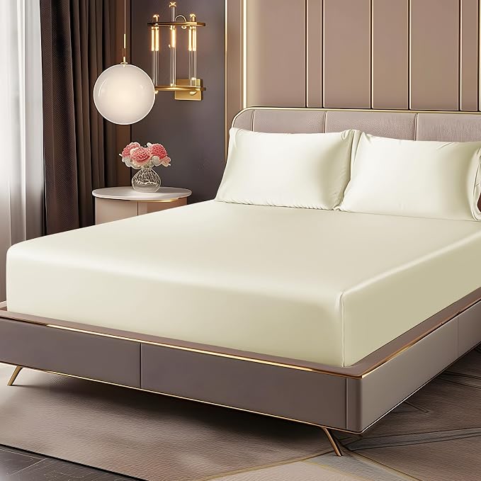 BEDELITE Satin Fitted Sheet and Pillowcases Set, Luxury Soft Similar to Silk by BEDELITE