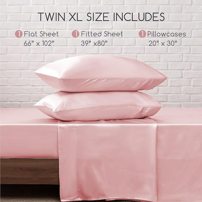 MR&HM Satin Bed Sheets, Twin XL Size Sheets Set - Image 7