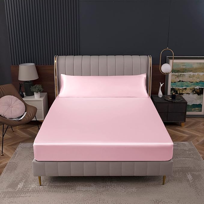 Homiest Blush Pink Satin Fitted Sheet Twin XL Size, Deep Pocket, Luxury & Ultra - Image 8