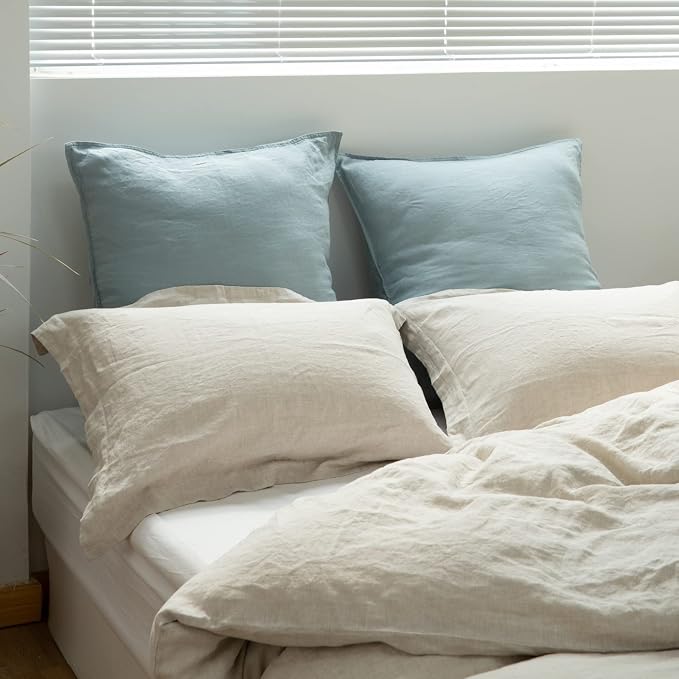Simple&Opulence 100% Washed Linen Euro Shams 26'' x 26'' Pack of 2, Basic Style - Image 6