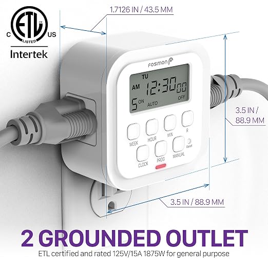 Fosmon 7 Day Digital Timers for Electrical Outlets, Indoor Plug-in Light Timers - Image 2