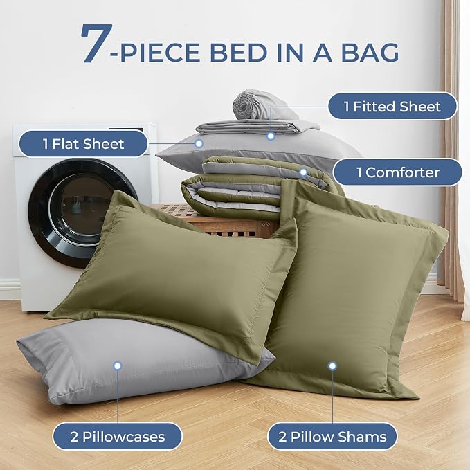 Sasttie Full Size Comforter Sets, 7 Pieces Reversible Bed in a Bag Full - Image 7