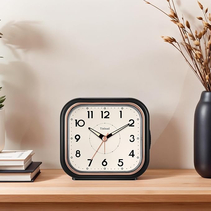 Tinload 4.3" Vintage Retro Analog Alarm Clock, Super Silent Non Ticking Clock - Image 4