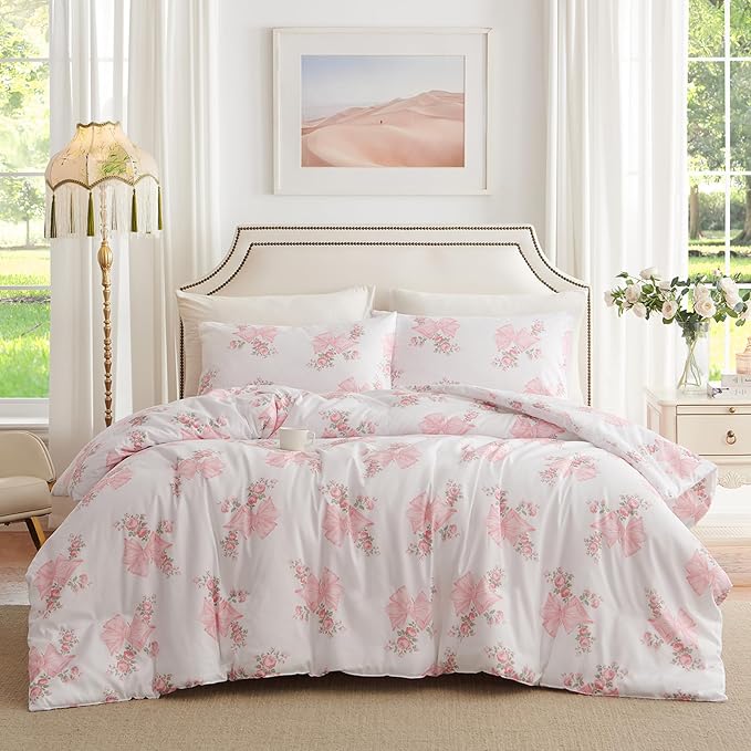 Nayoroom Pink Bow Duvet Cover Full Size Coquette Pink Floral Duvet Cover 3 by Nayoroom