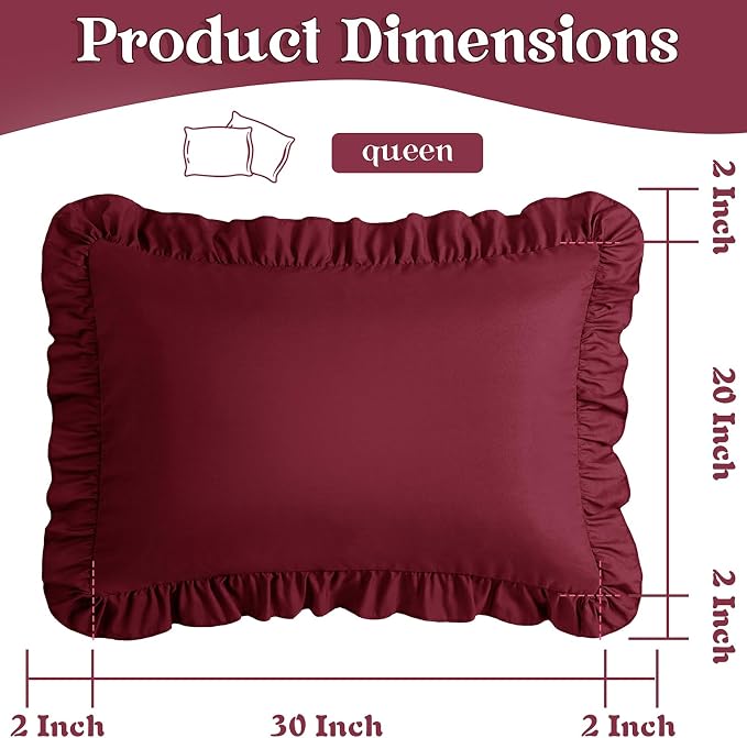 KKJIAF Ruffle Pillow Cases Queen Size Set of 2, Ruffled Pillow Covers - Image 3