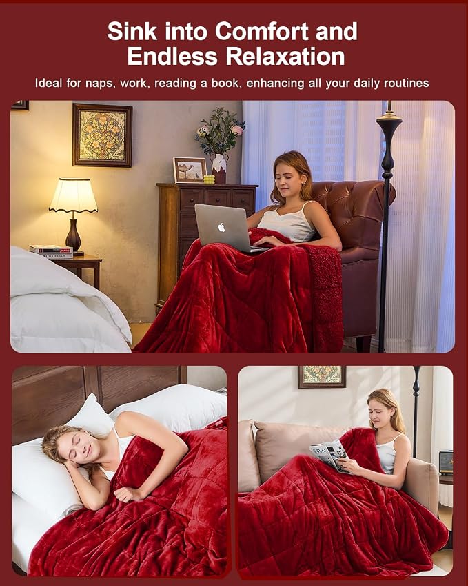 Super Fuzzy Soft Sherpa Fleece Weighted Blanket, 15 lbs Dual Sided Fluffy Heavy - Image 5