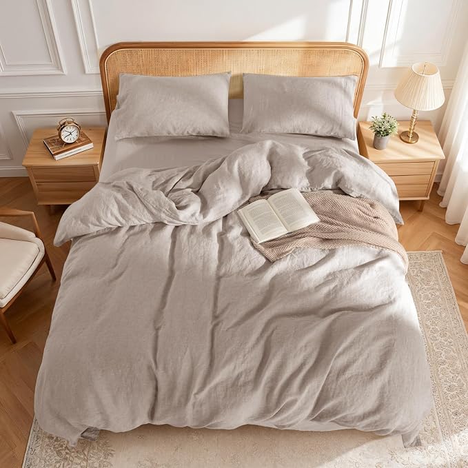 LBRO2M 100% France Linen Duvet Cover Set Cal King Size 3 Pcs Natural Flax - Image 2