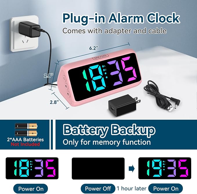 Netzu Loud Alarm Clock for Heavy Sleepers, RGB Alarm Clocks for Bedrooms - Image 6