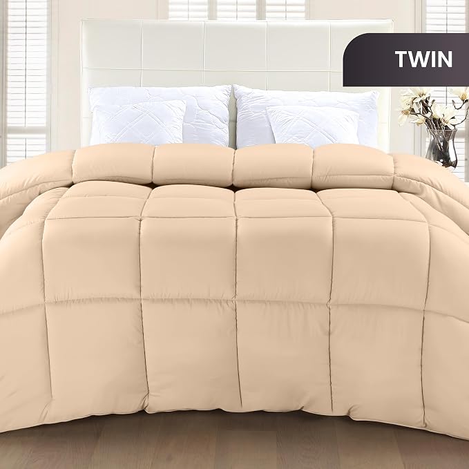 Utopia Bedding Twin Comforter Duvet Insert, Quilted Beige Comforter - Image 2