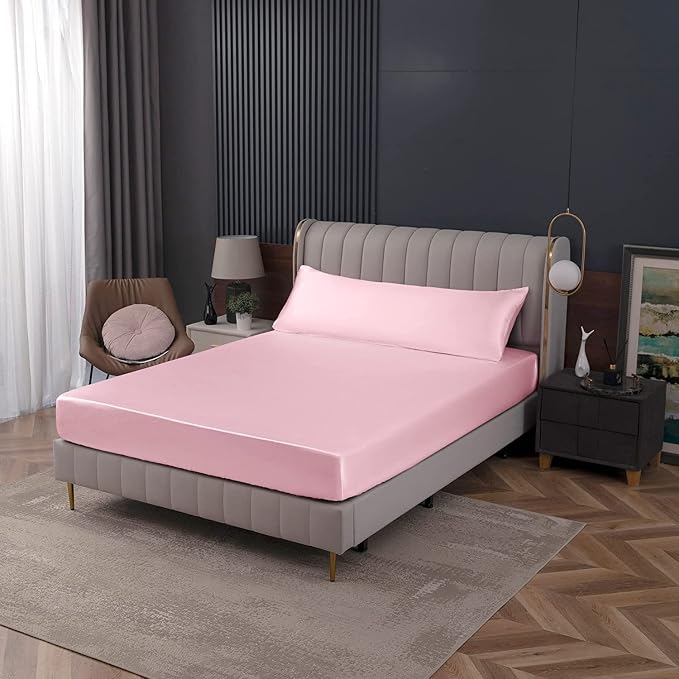 Homiest Blush Pink Satin Fitted Sheet Twin XL Size, Deep Pocket, Luxury & Ultra - Image 7