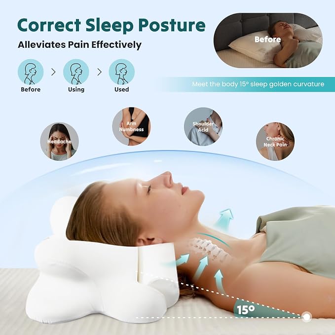 DUMOS Cervical Neck Pillow for Sleeping, Cooling Ergonomic Memory Foam Pillow - Image 6