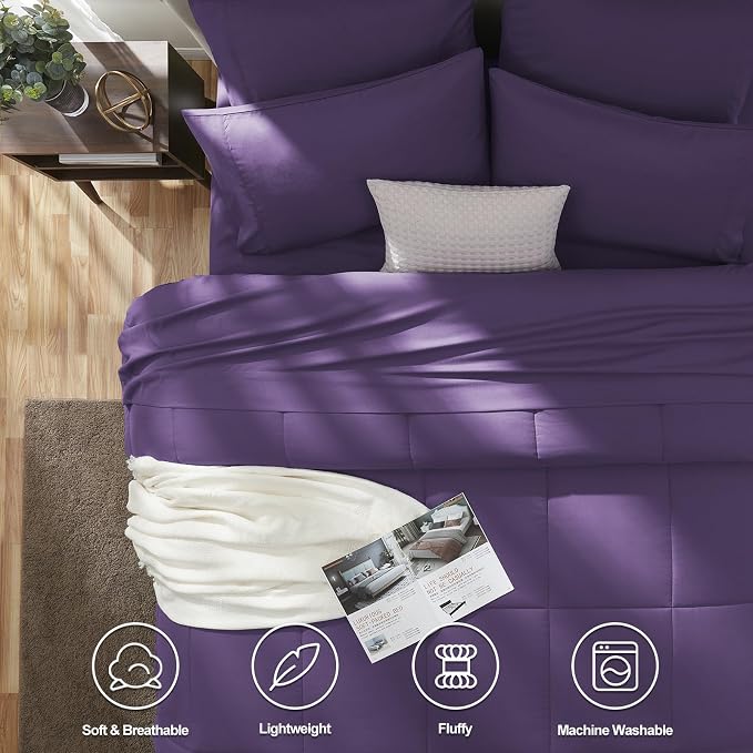 CozyLux Queen Comforter Set Purple, 7 Pieces Bed in a Bag, All Season Bedding - Image 2