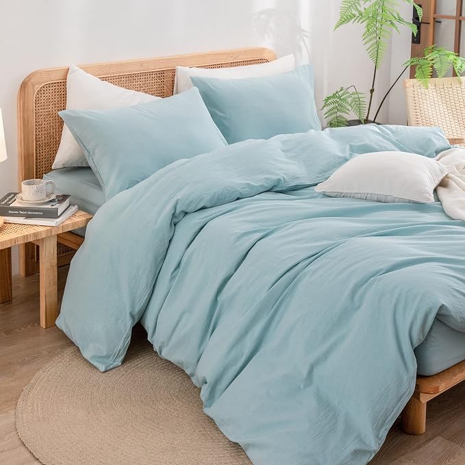 BESTOUCH Duvet Cover Set 100% Washed Cotton Linen Feel Super Soft Comfortable - Image 5
