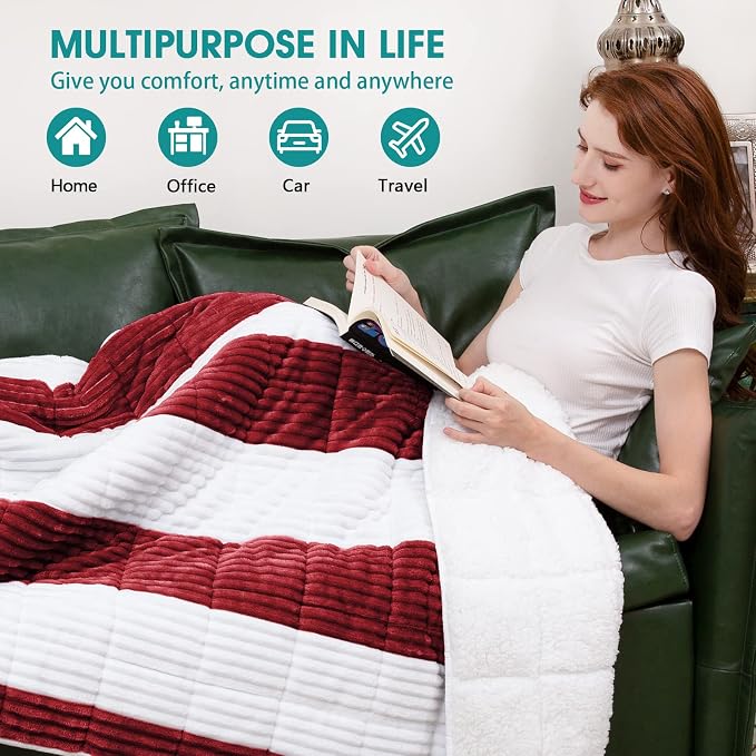 Sherpa Weighted Blanket for Adults 15lbs, Twin Full Size Fuzzy Heavy Throw - Image 3