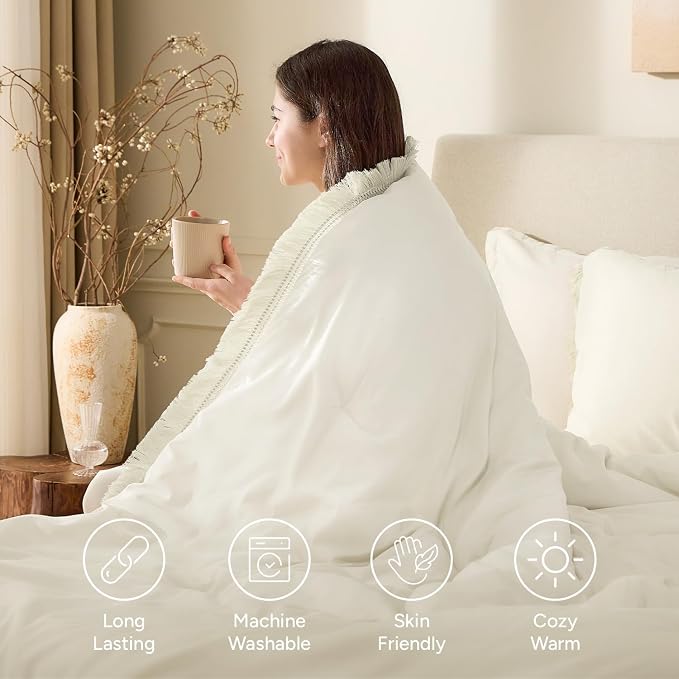 Andency Comforter Full Size Set Ivory, 3 Pieces Boho Ivory Lightweight Bedding - Image 4