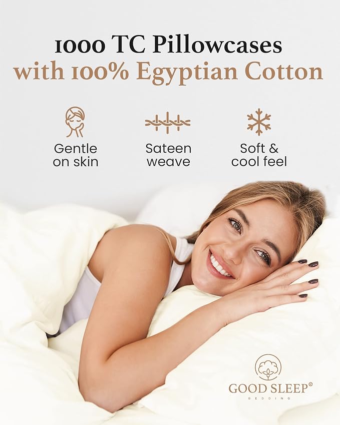 1000 TC Ivory Standard Pillowcases Set of 4 100% Egyptian Cotton Pillow Cases - Image 4