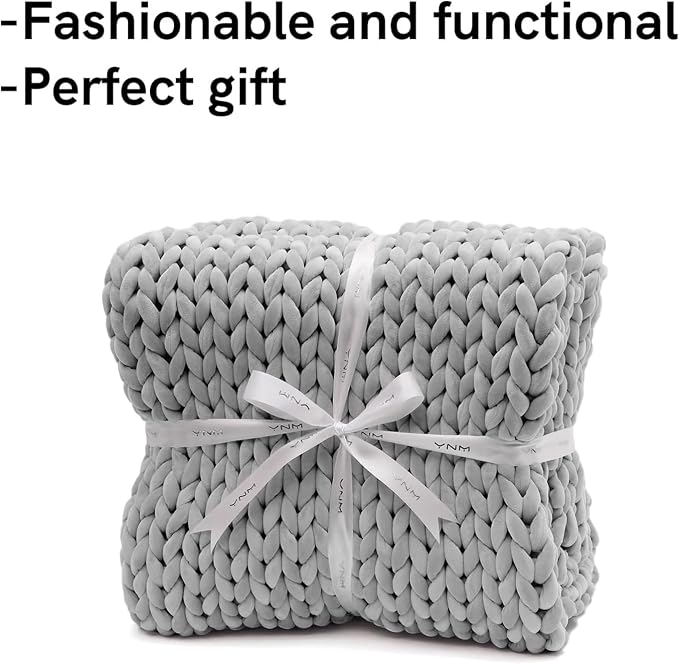 YnM Velvet Weighted Blanket, Handmade Chunky Knitted Design, Soft and Cozy - Image 4