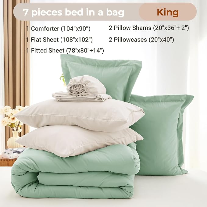 MUXHOMO 7 Pieces King Comforter Set, Soft Bed in a Bag King Size, All Season - Image 4