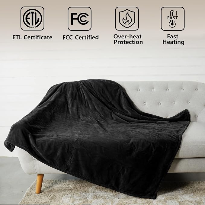 Tefici Electric Heated Blanket Throw, Super Cozy Soft 2-Layer Flannel 50" x 60" - Image 2