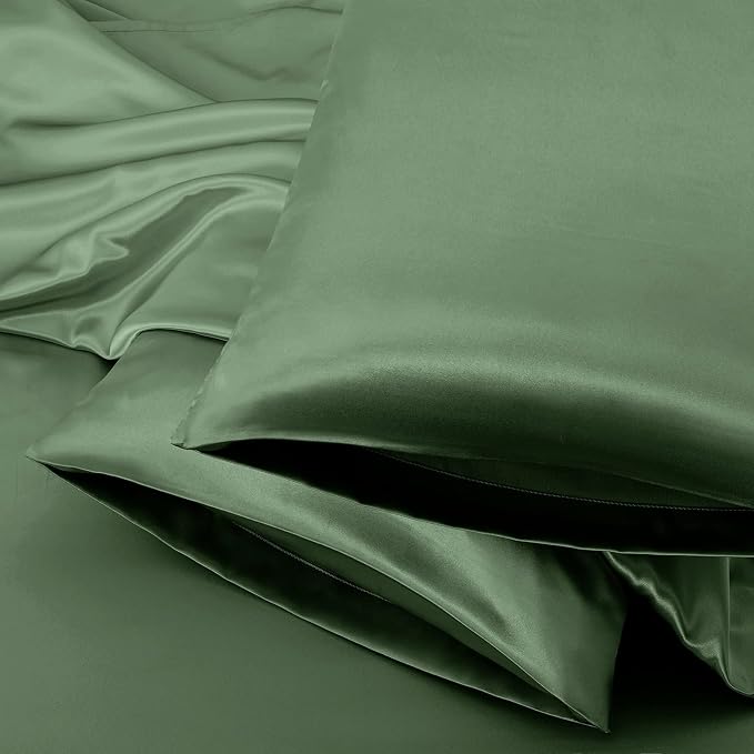Aormenzy Satin Pillow Cases for Women Queen Size Set of 2, Woodland Green Satin by Aormenzy