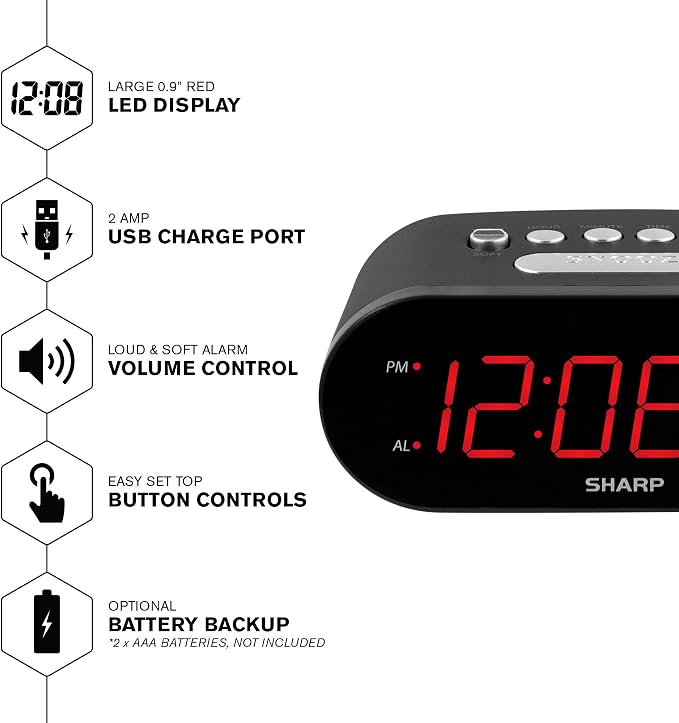 Sharp Digital Easy to Read Alarm Clock - Image 3