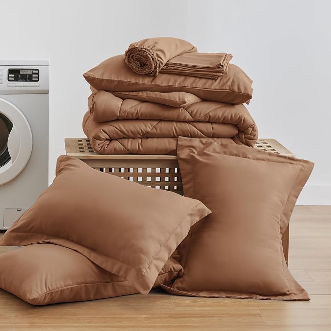 Love's cabin King Size Comforter Set Mocha Mousse, 7 Pieces King Bed in a Bag - Image 9