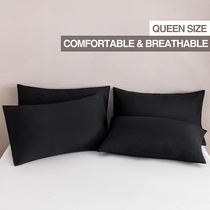 MINIPANDA Black Pillow Cases Set of 4 Queen Size - Image 2