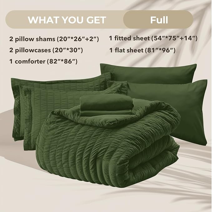 HYMOKEGE Olive Green Full Size Comforter Sets Seersucker 7 Pieces, All Season - Image 5