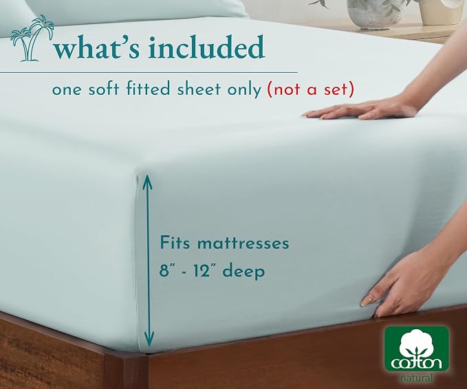 California Design Den Twin Fitted Sheets Only, Soft 100% Cotton Sateen - Image 4