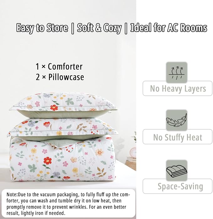 LEMIROE Botanical Cotton Comforter Queen Size 3Pcs - Image 7
