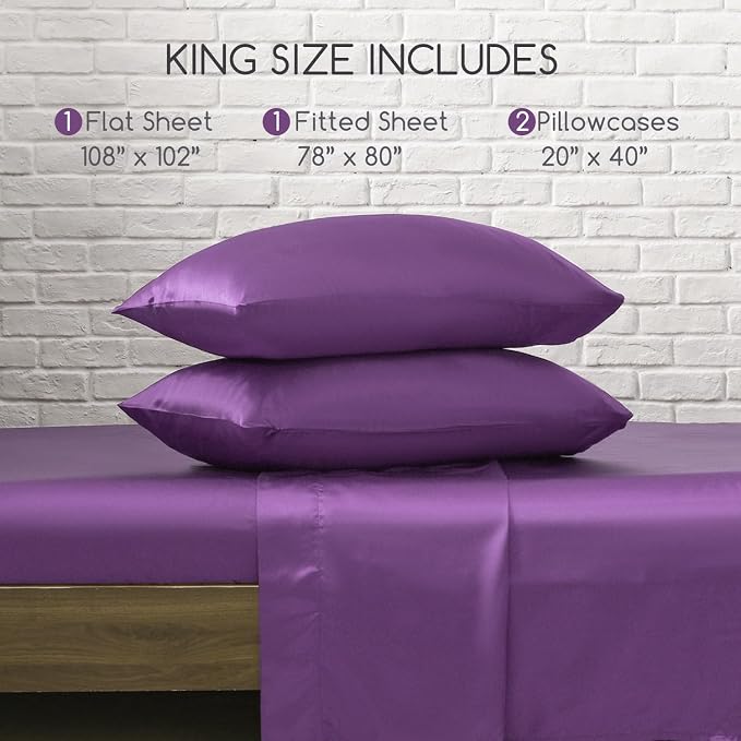 MR&HM Satin Bed Sheets, King Size Sheets Set - Image 7