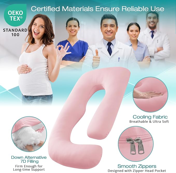 Sasttie Pregnancy Pillows for Sleeping, Jumbo U Shaped Cooling Full Body Pillow - Image 3
