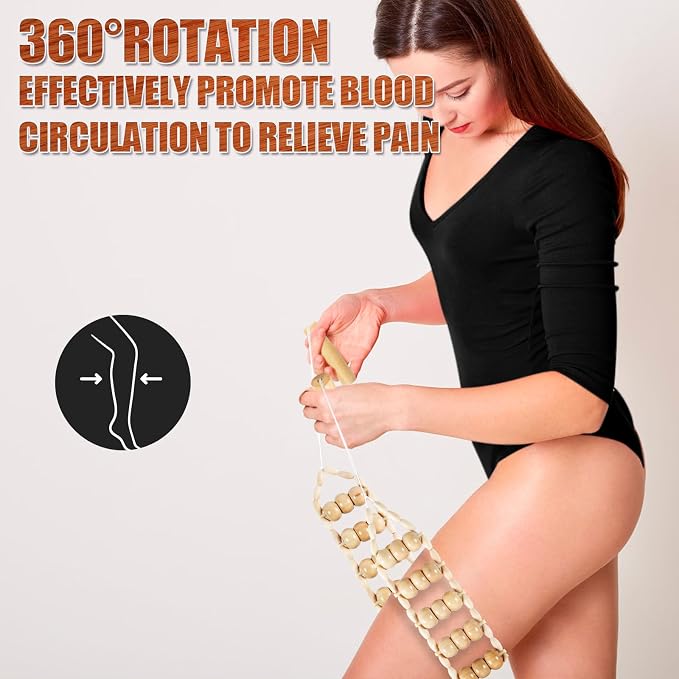 KintKita Wood Therapy Massage Tools, Back Wooden Massage Roller Rope Tool - Image 4