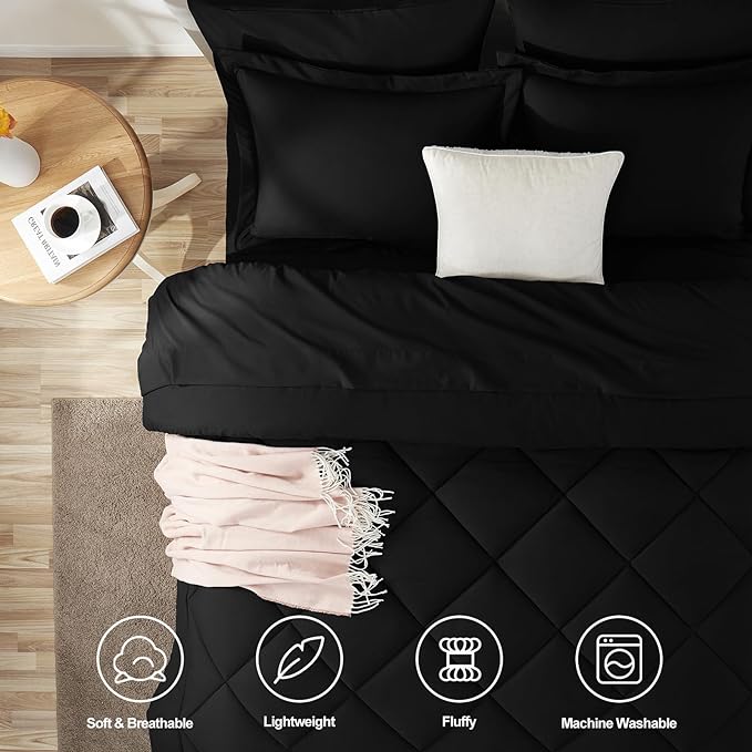 CozyLux Queen Comforter Set Black - Image 2