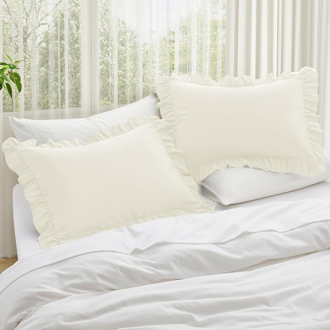KKJIAF Ruffle Pillow Cases Standard Size Set of 2, Ruffled Pillow Covers - Image 2