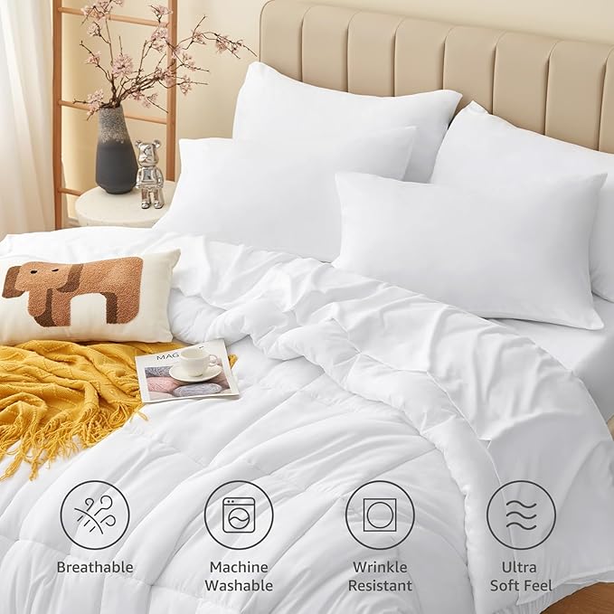 CozyLux Queen Comforter Set White, 7 Pieces Bed in a Bag, All Season Bedding - Image 2
