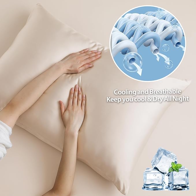 2 Pack Cooling Pillow Cases, Viscose Derived from Bamboo Pillow Protectors - Image 4