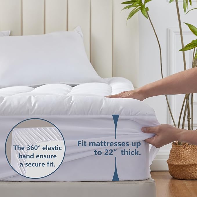 CozyLux Twin Extra Long Size Mattress Pad Pillow Top Cotton Cooling Twin XL - Image 3